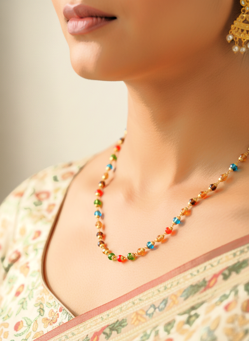 Traditional Multicolor Beaded Moti Mala Necklace for Women and Girls - MVDRNKGD182