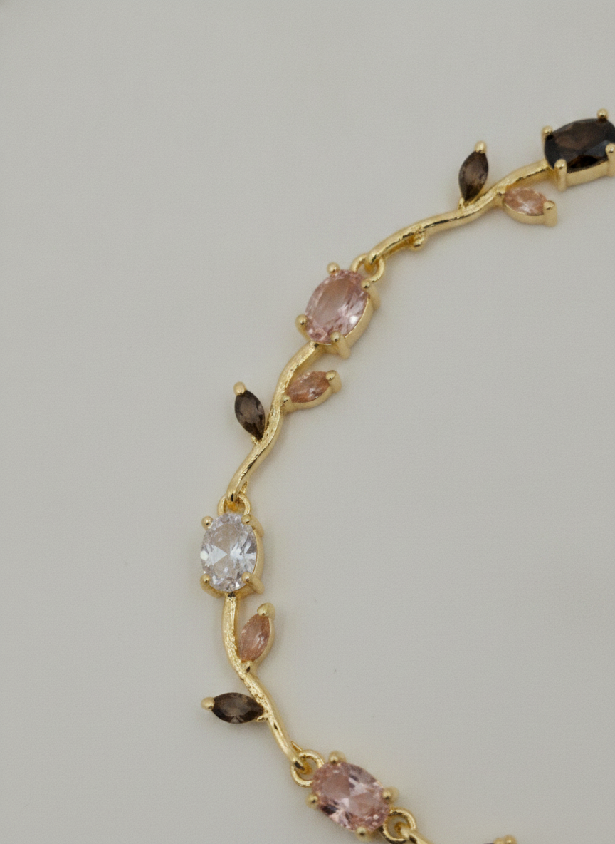 Women Gold Plated Multi Color Stone Floral Tulip Bracelet for Wedding - MVDRBRGD199