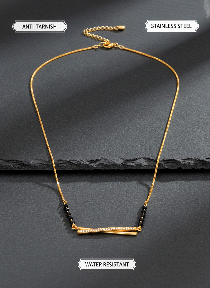 Gold Plated Modern Double Bar Stone Studded Mangalsutra for Women - MVMFMSGD176