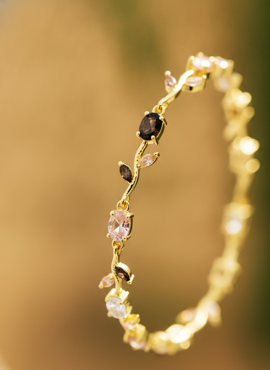 Women Gold Plated Multi Color Stone Floral Tulip Bracelet for Wedding - MVDRBRGD199