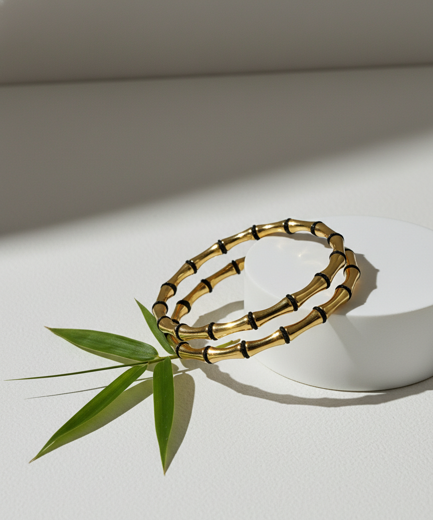 _80: Elegant Gold Plated Bamboo Design Bangle Bracelet for Women and Girls - MVHSBRGD47