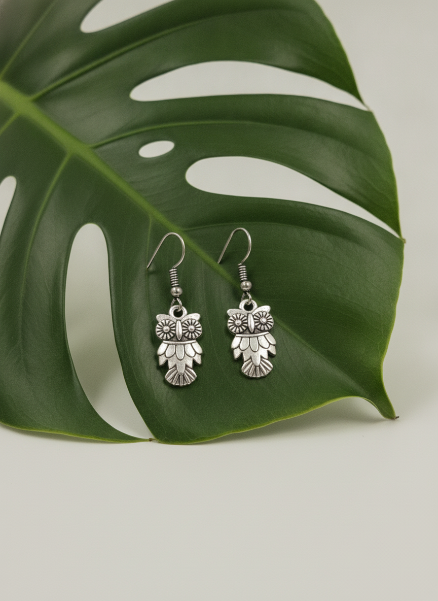 MVJ Oxidised Silver Owl Drop Earrings for Women Boho Tribal Fashion Jewelry - MVJPERGD215
