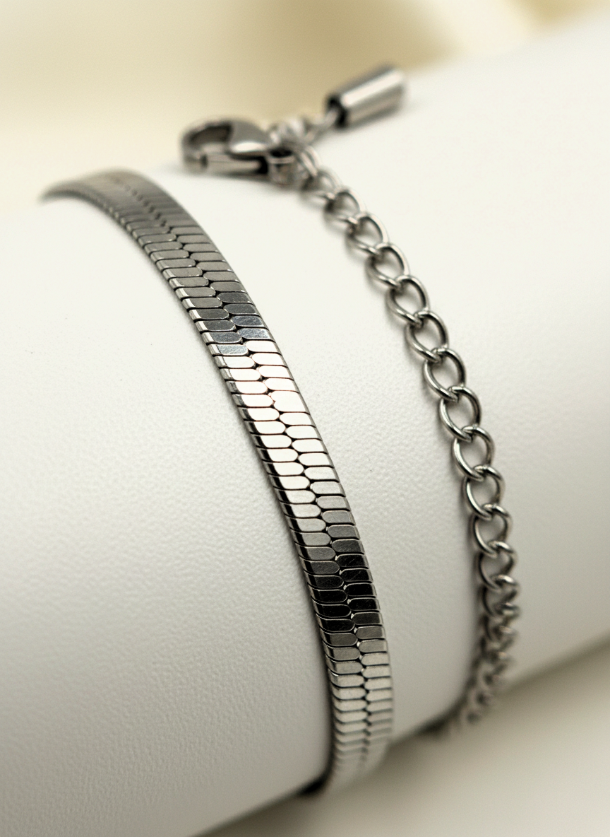 MISS VIBE Trendy Silver Tone Flat Snake Herringbone Chain Anklet for Girls|Women - MVDRAKSR99