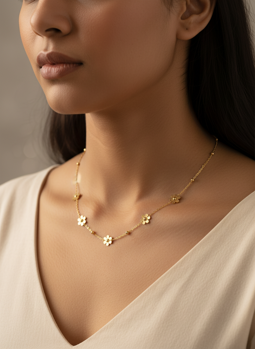 Elegant Gold Plated Flower Charm Necklace for Women Floral Delicate Chain - MVANNKGD164