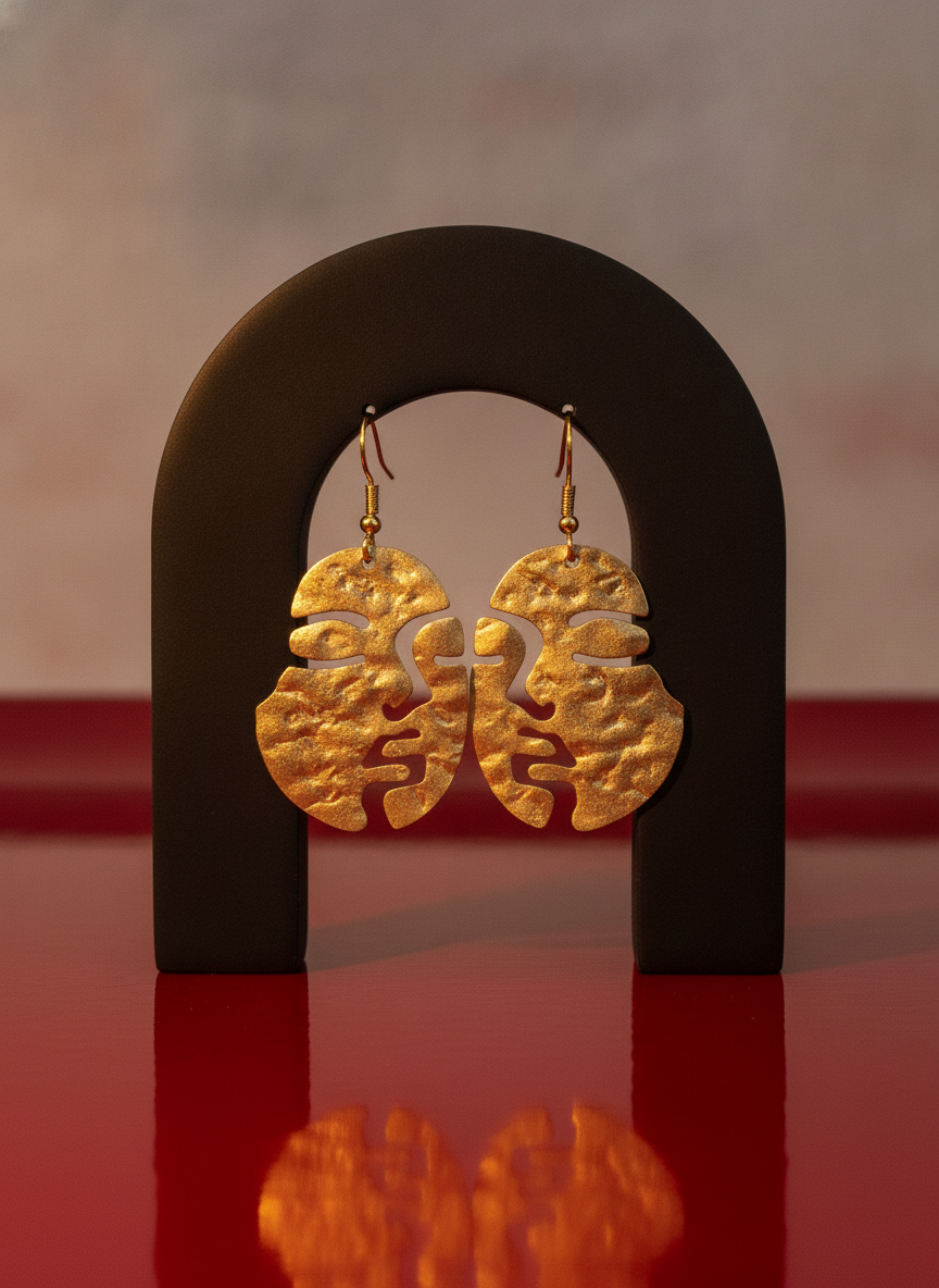 Gold Plated Abstract Face Silhouette Statement Drop Earrings for Women - MVJPERGD210