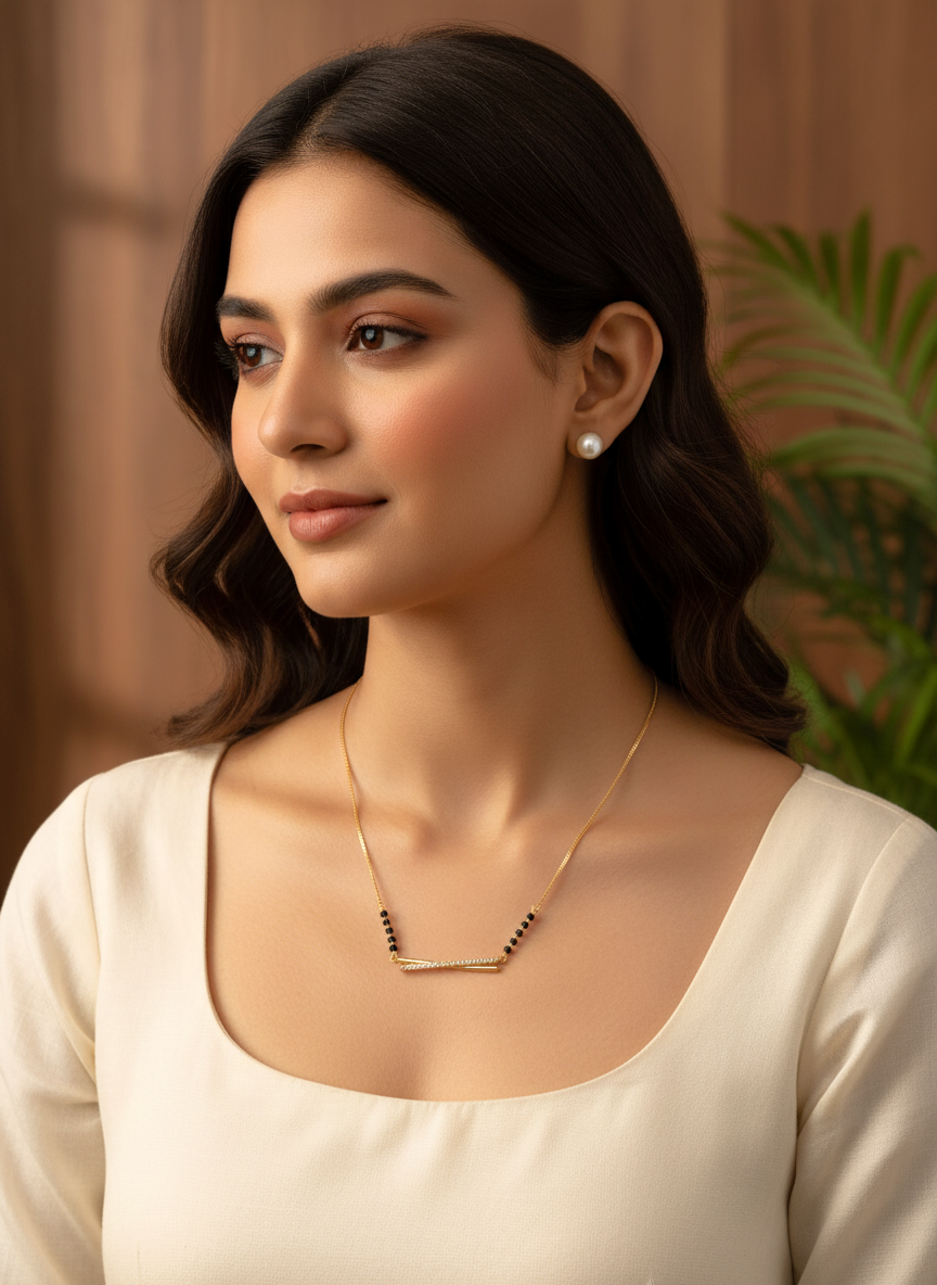 Gold Plated Modern Double Bar Stone Studded Mangalsutra for Women - MVMFMSGD176
