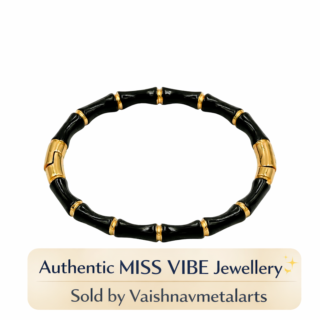 Elegant Black and Gold Bamboo Design Hinged Bangle Bracelet for Young Girls - MVNFBRGD167