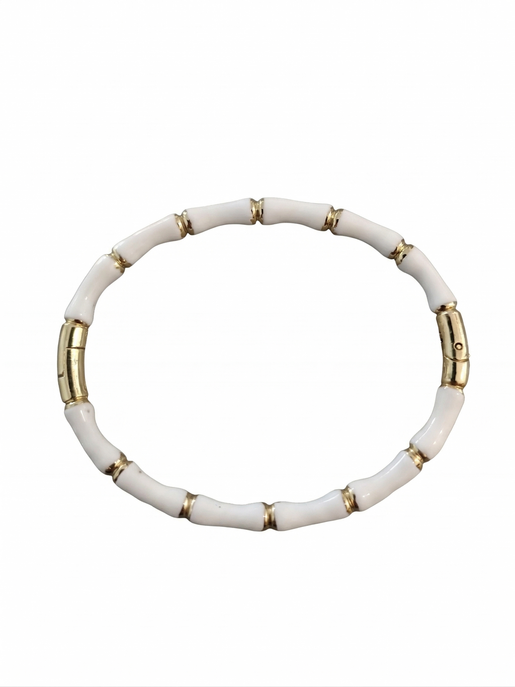Elegant White and Gold Bamboo Design Bracelet for Women - Stylish Hand Accessory - MVHSBRGD143