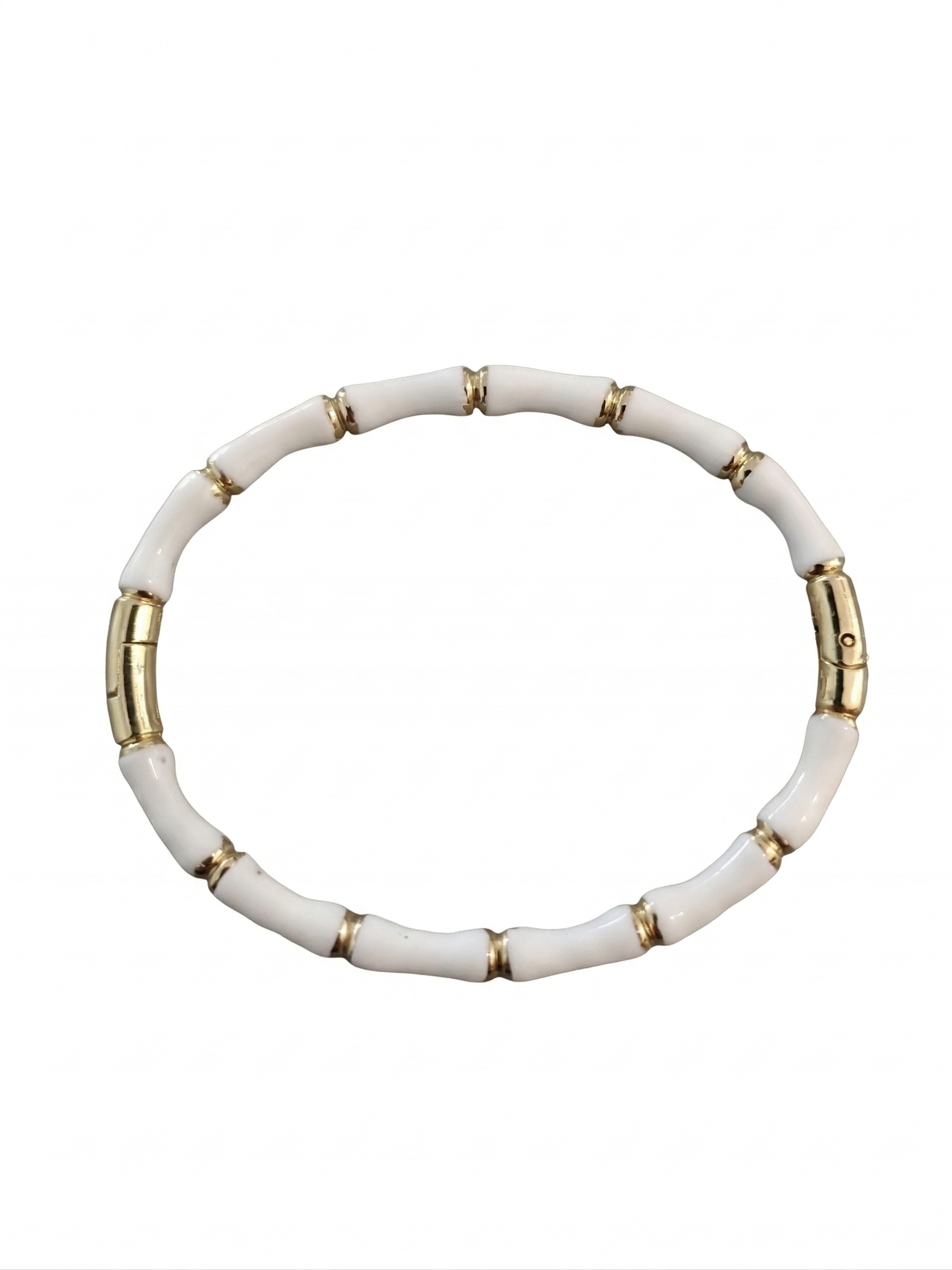 Elegant White and Gold Bamboo Design Bracelet for Women - Stylish Hand Accessory - MVHSBRGD143