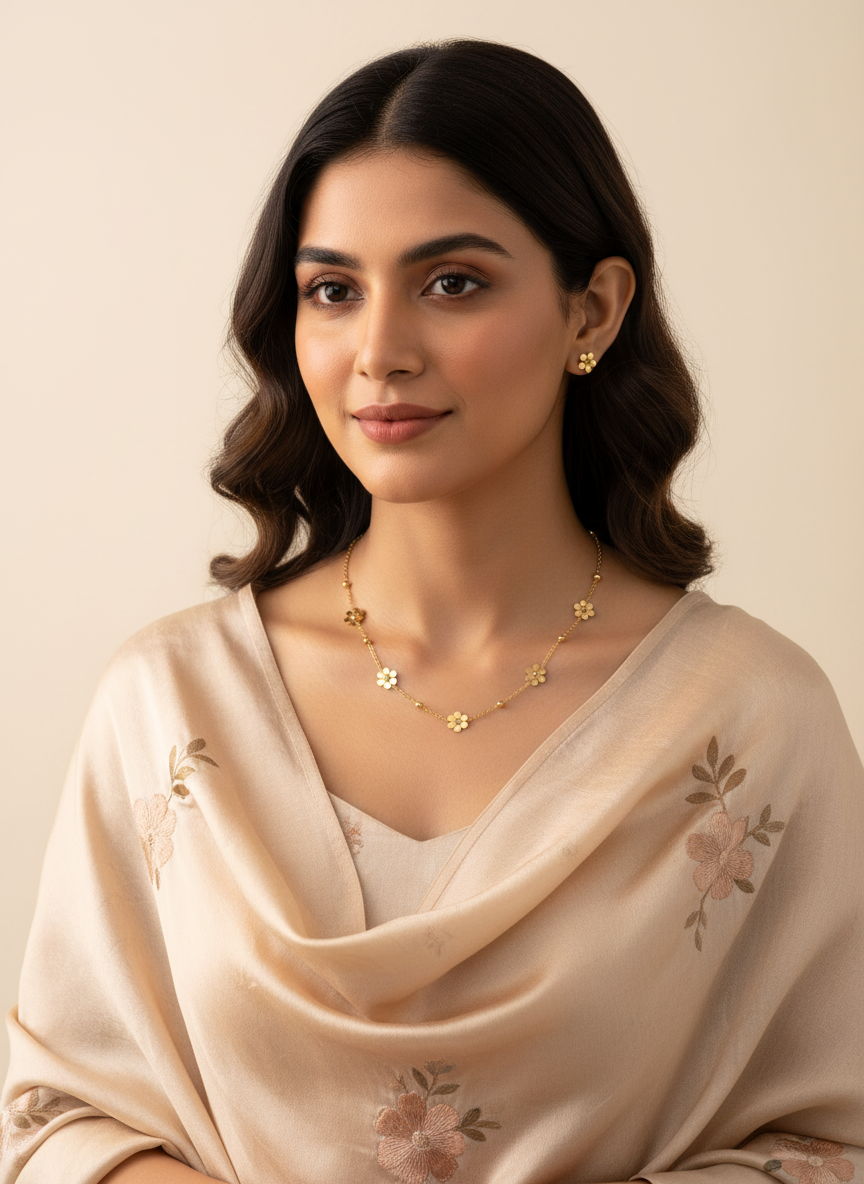 Elegant Gold Plated Flower Charm Necklace for Women Floral Delicate Chain - MVANNKGD164