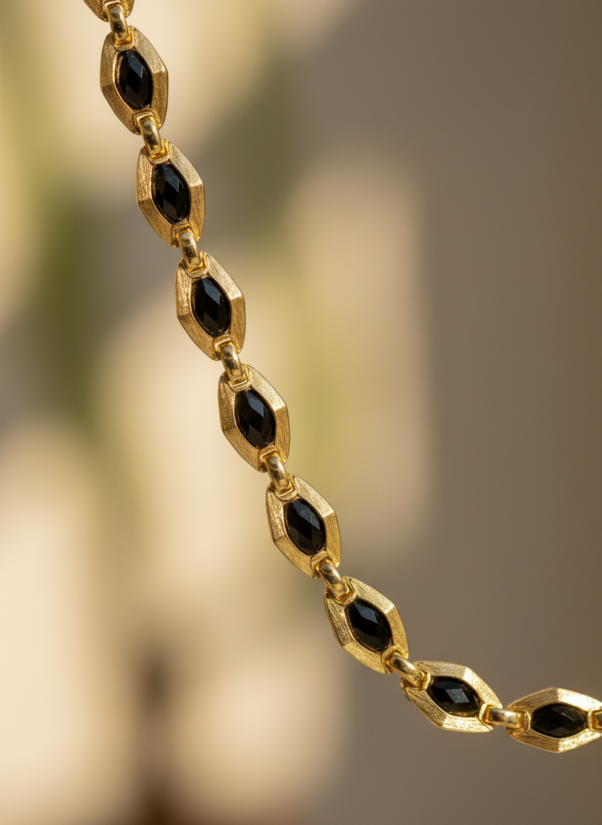 Gold Plated Black Bead Long Mala Chain Necklace for Men and Women - MVDRNKGD183