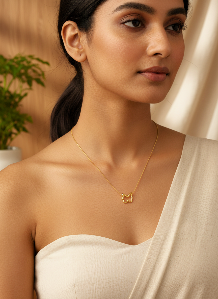 Elegant Gold Plated Butterfly Pendant Necklace for Women Minimalist Daily Wear - MVNFNKGD156