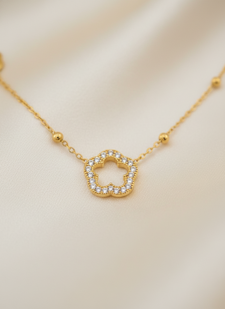 Gold Plated Flower Charm Necklace for Women Elegant Floral Chain Jewelry - MVANNKGD163