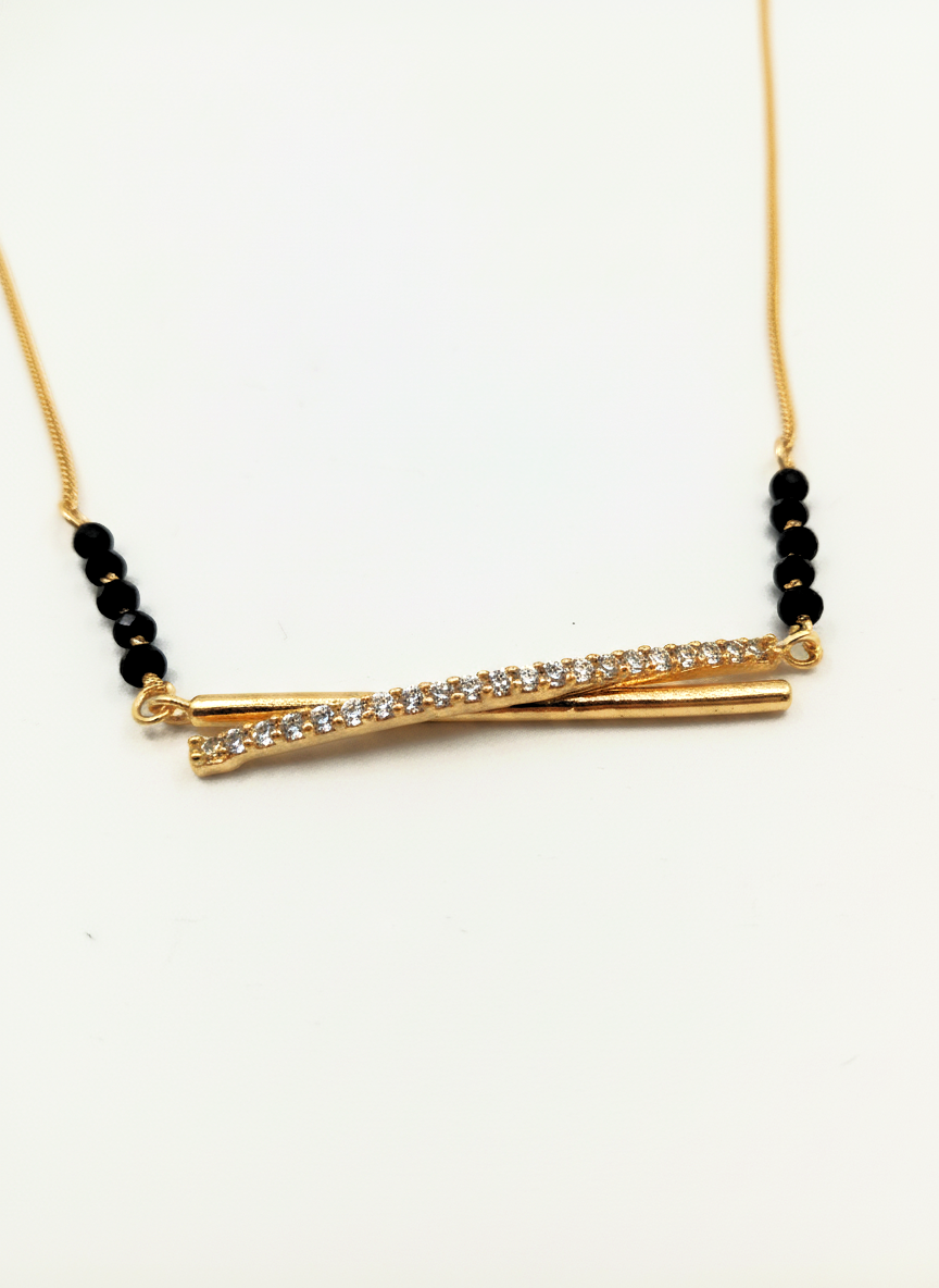 Gold Plated Modern Double Bar Stone Studded Mangalsutra for Women - MVMFMSGD176