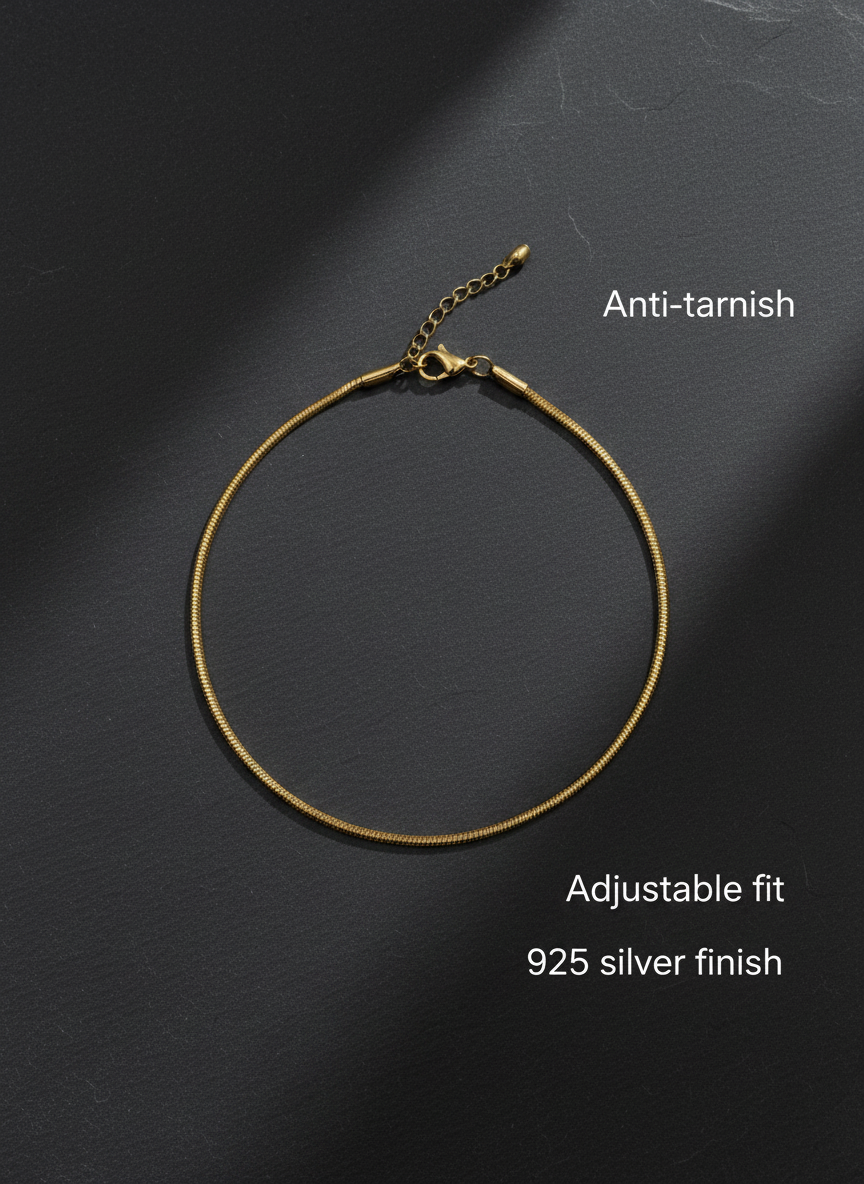 Women Gold Plated Sleek Snake Chain Minimalist Anklet Payal for Girls - MVKMAKGD195