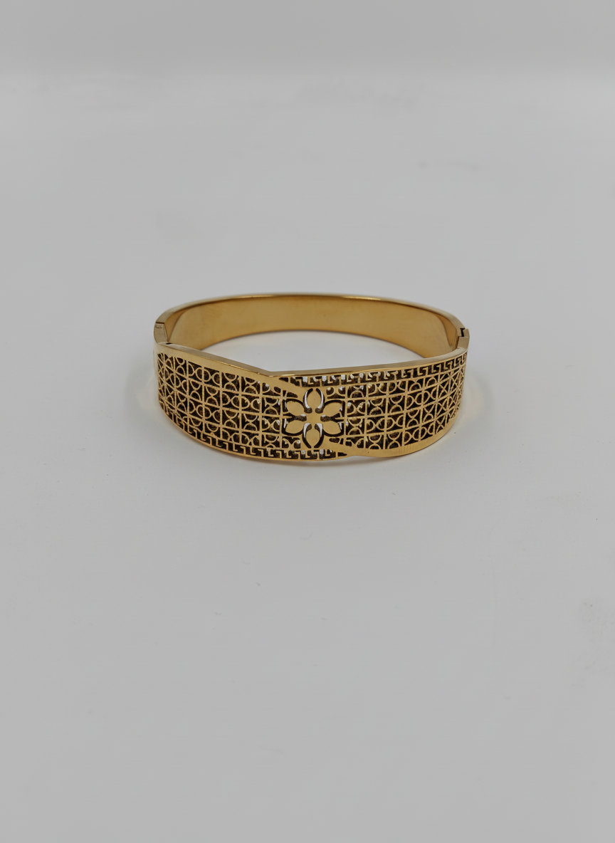 Elegant Gold Plated Floral Filigree Kada Bracelet for Women and Girls - MVNFBRGD171