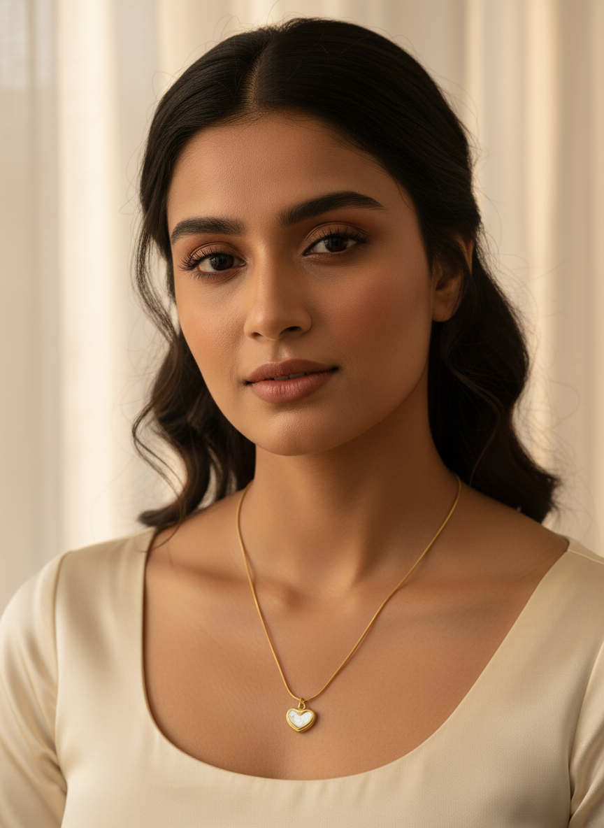 Elegant Gold Plated Heart Pendant Necklace for Women - Shimmering Mother of Pearl Style Inlay on Sleek Snake Chain - Hypoallergenic Jewelry Gift for Her - MVHSNKGD31