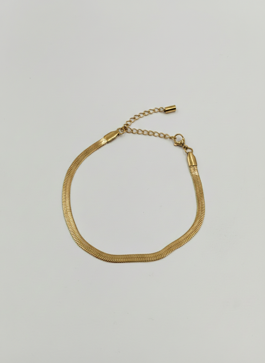 Elegant Gold-Plated Herringbone Snake Chain Anklet for Girls and Women – Sleek Flat Link Ankle Bracelet with Adjustable Extender – Minimalist Foot Jewelry for Summer & Occasions - MVDRAKGD98