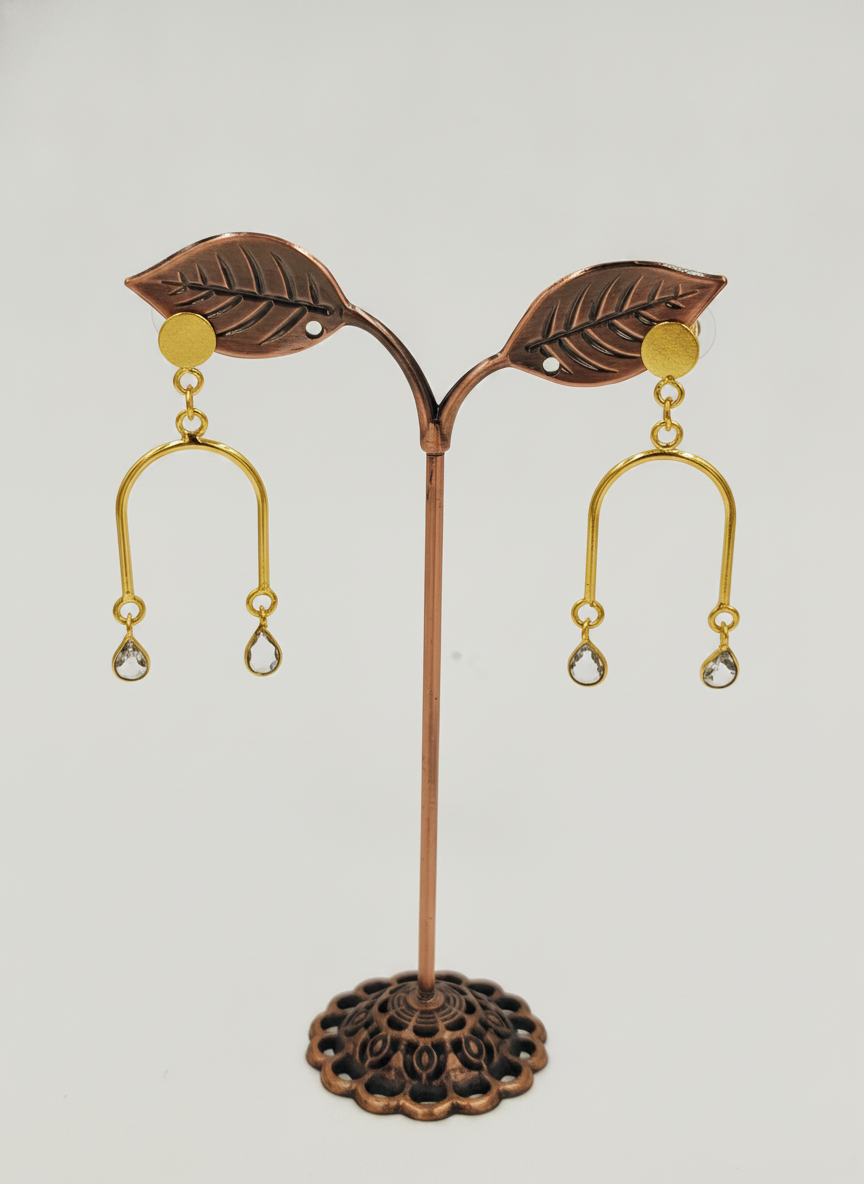 Elegant Gold Plated Arch Drop Earrings with Clear Teardrop Stones for Women - MVJPERGD208
