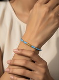 Elegant Light Blue Enamel Bamboo Bangle Bracelet for Women - 18K Gold Plated Stackable Wrist Accessory, Stylish Nature-Inspired Fashion Jewelry - MVHSBRGD144