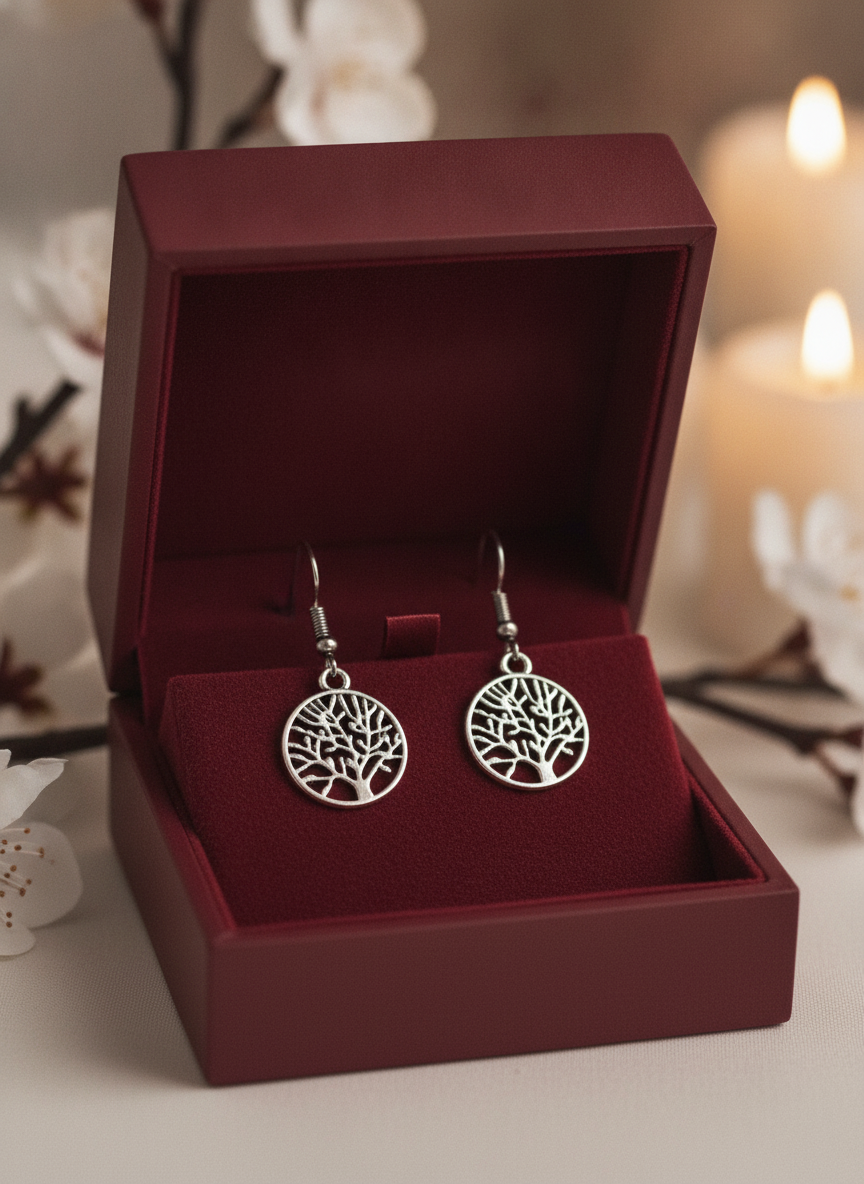 Oxidized Silver Tree of Life Drop Earrings for Women and Girls - MVJPERGD214