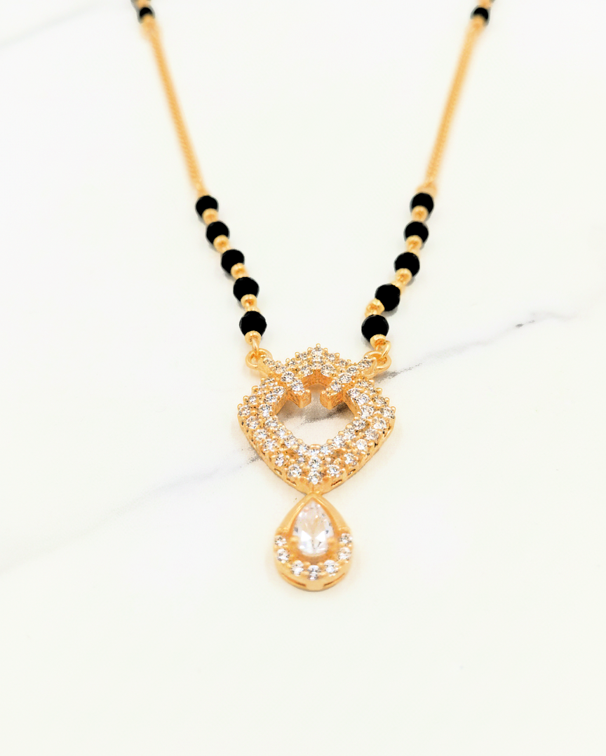Gold Plated CZ Studded Mangalsutra with Black Beads for Women - MVMFMSGD177