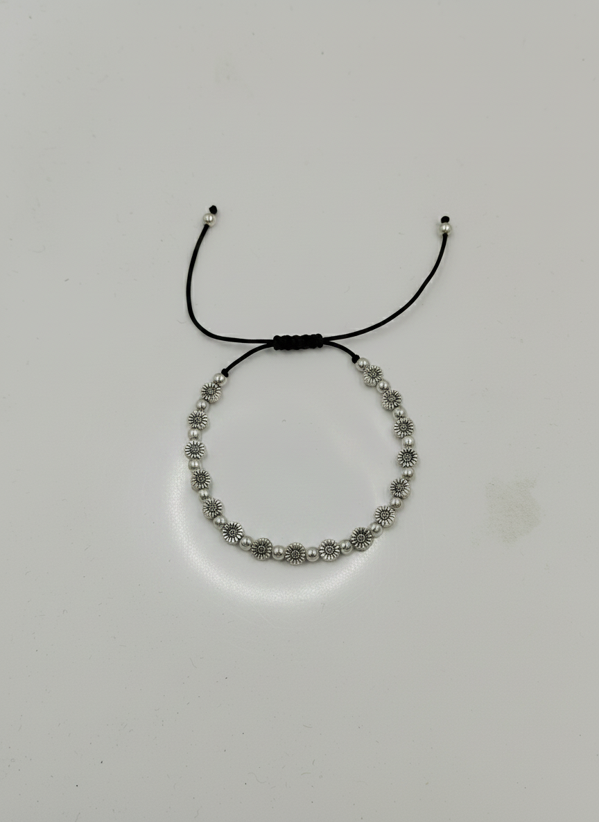 Silver Oxidised Floral Black Thread Anklet for Women and Girls - MVDRAKSR193