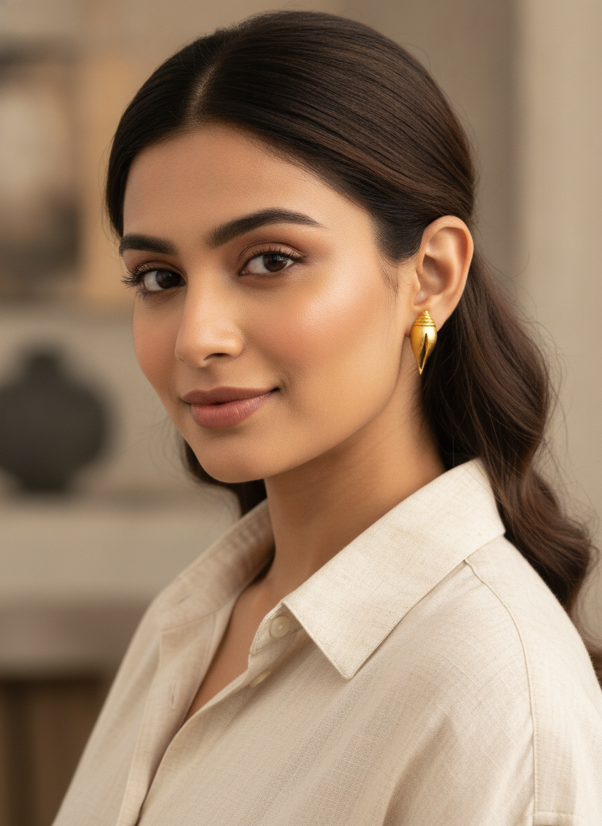 Gold Plated Conch Shell Stud Earrings for Women Contemporary Nature Design - MVJPERGD213
