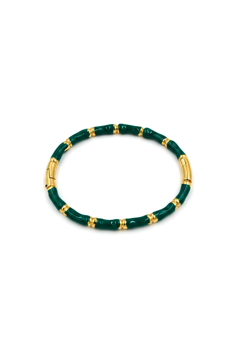 Elegant Green Bamboo Bangle Bracelet – Gold-Tone Plated Enamel Segmented Cuff – Nature-Inspired Modern Jewelry for Women – Traditional Designer Style Statement Piece (SKU: MVHSBRGD142) - MVHSBRGD142