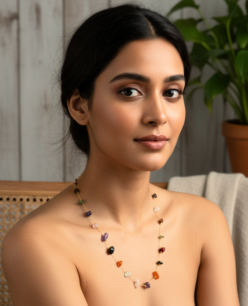 Multi Color Natural Stone Gold Plated Necklace for Women and Girls - MVANNKGD157