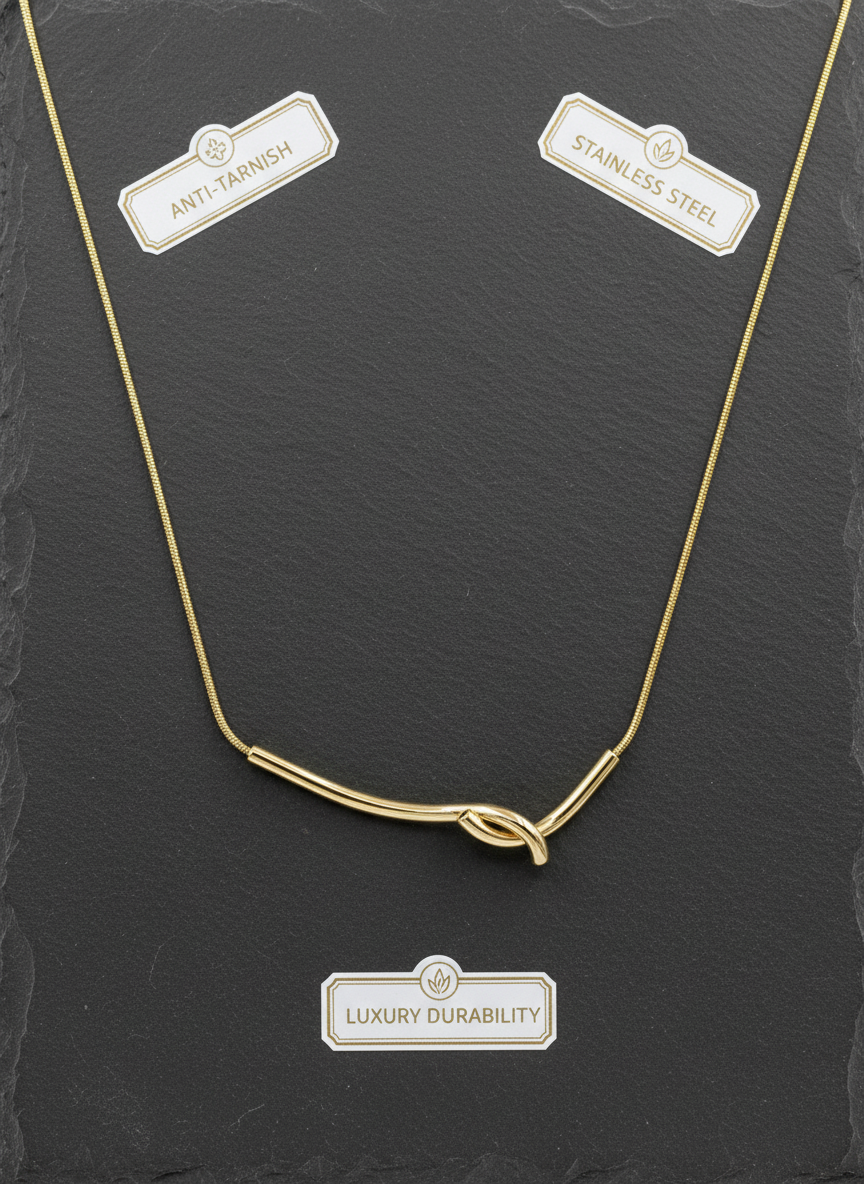 Gold Plated Knotted Bar Snake Chain Necklace for Women and Girls - MVANNKGD160