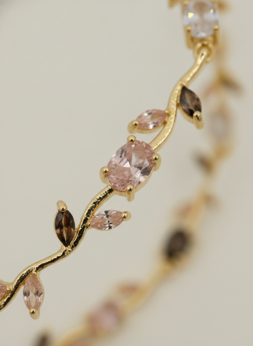 Women Gold Plated Multi Color Stone Floral Tulip Bracelet for Wedding - MVDRBRGD199
