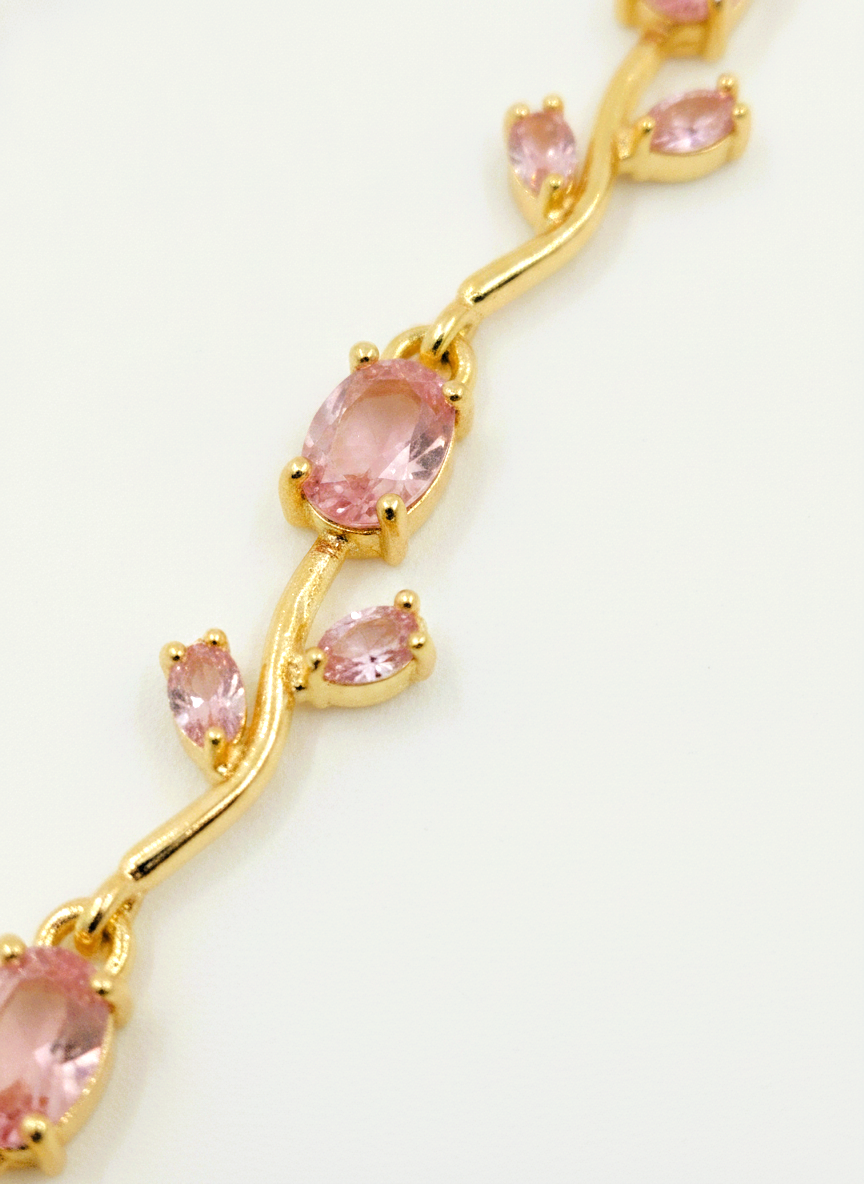 Elegant Gold Plated Pink Tulip Floral Bracelet for Women and Girls - MVDRBRGD198