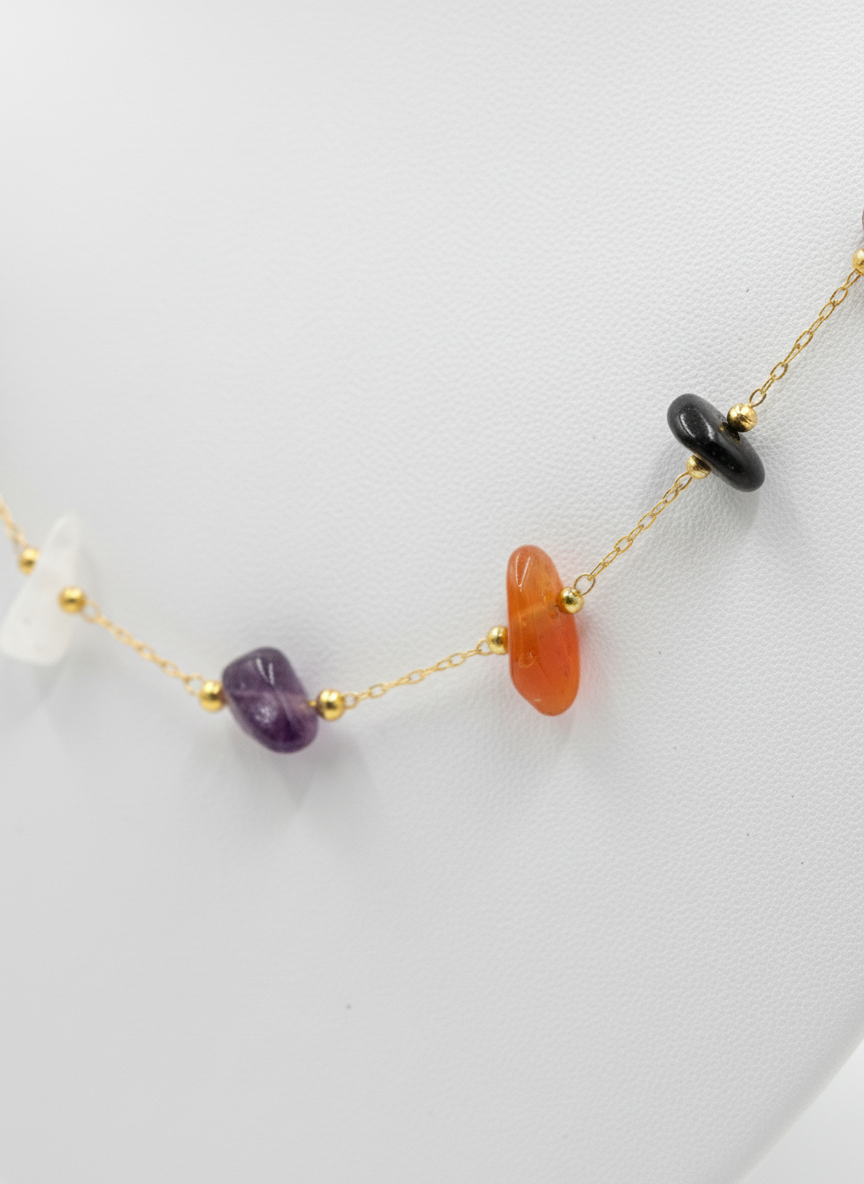 Multi Color Natural Stone Gold Plated Necklace for Women and Girls - MVANNKGD157