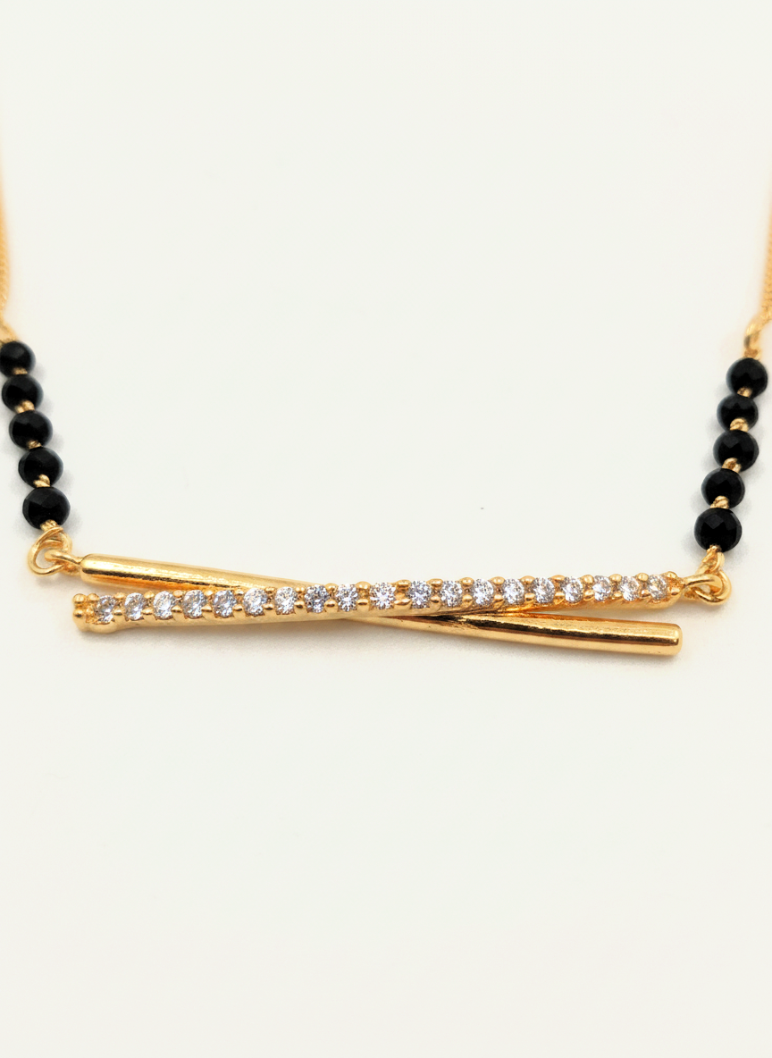 Gold Plated Modern Double Bar Stone Studded Mangalsutra for Women - MVMFMSGD176
