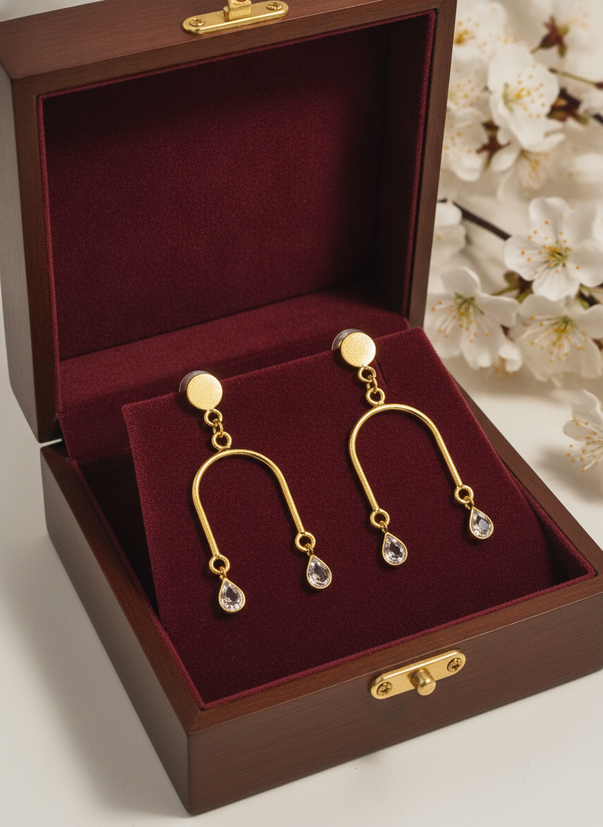 Elegant Gold Plated Arch Drop Earrings with Clear Teardrop Stones for Women - MVJPERGD208