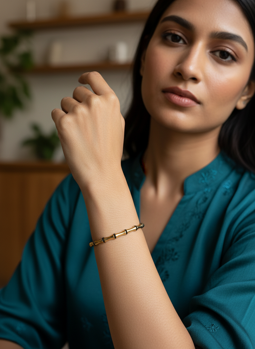_80: Elegant Gold Plated Bamboo Design Bangle Bracelet for Women and Girls - MVHSBRGD47