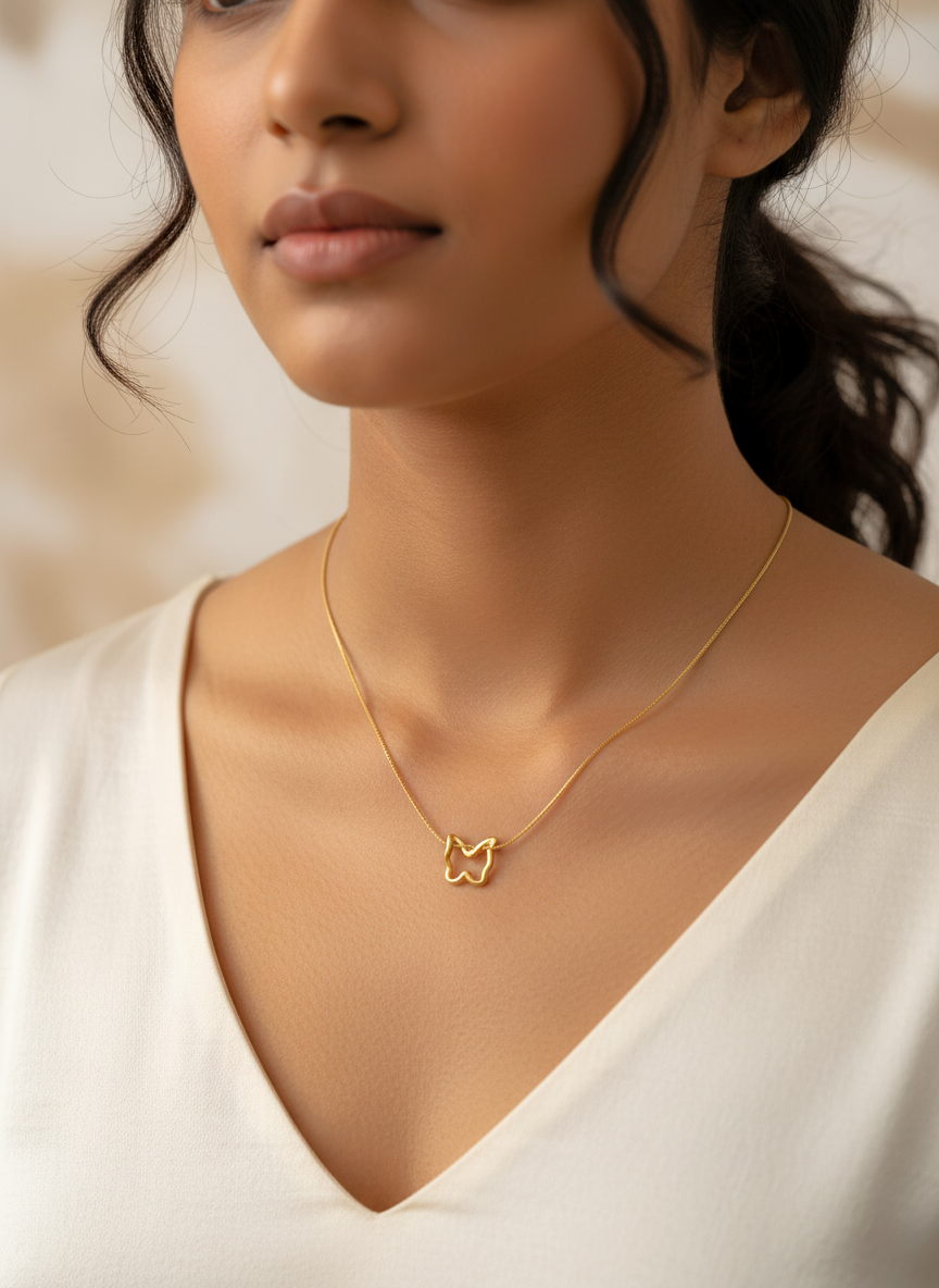 Elegant Gold Plated Butterfly Pendant Necklace for Women Minimalist Daily Wear - MVNFNKGD156