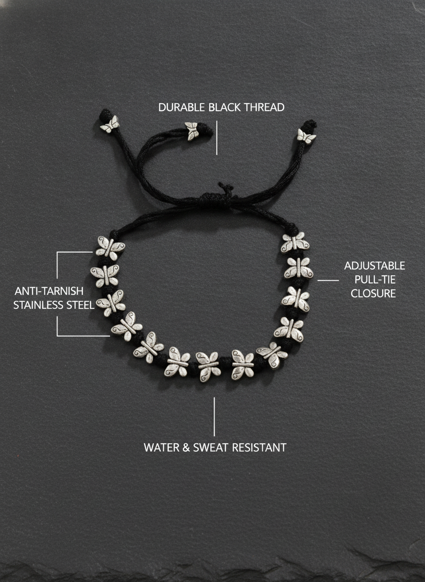 Butterfly Black Thread Adjustable Bracelet for Women and Girls - MVJPBRSR202