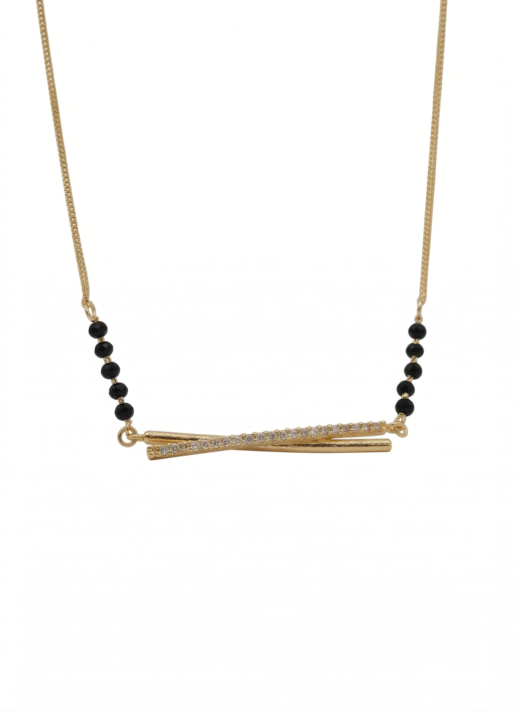 Gold Plated Modern Double Bar Stone Studded Mangalsutra for Women - MVMFMSGD176