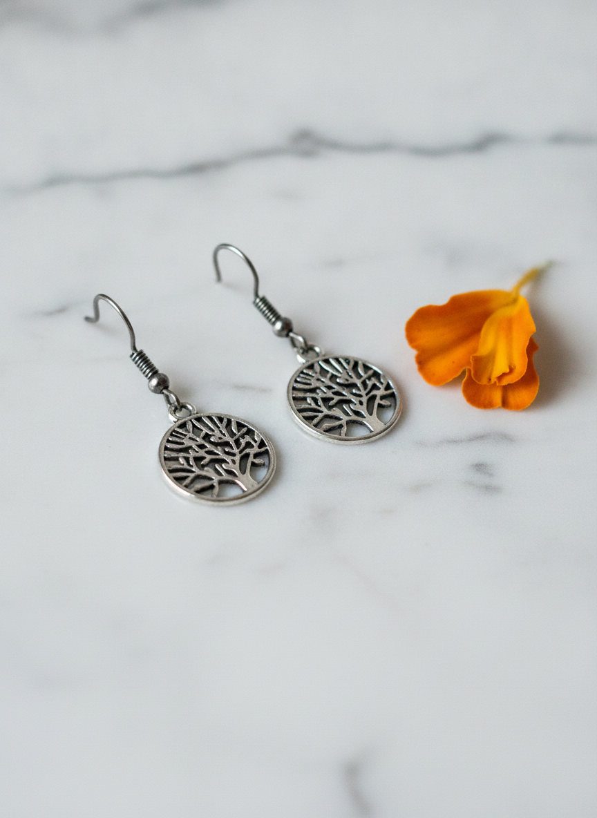 Oxidized Silver Tree of Life Drop Earrings for Women and Girls - MVJPERGD214