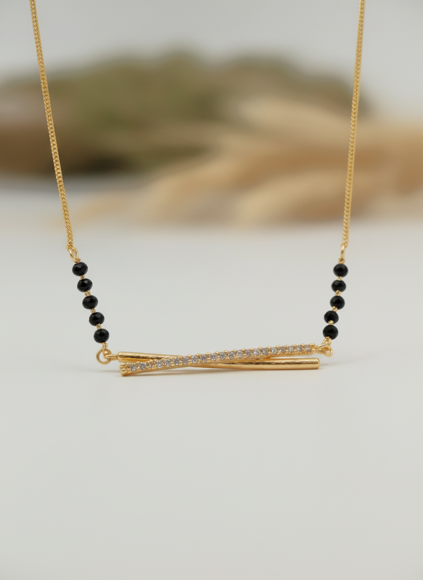 Gold Plated Modern Double Bar Stone Studded Mangalsutra for Women - MVMFMSGD176