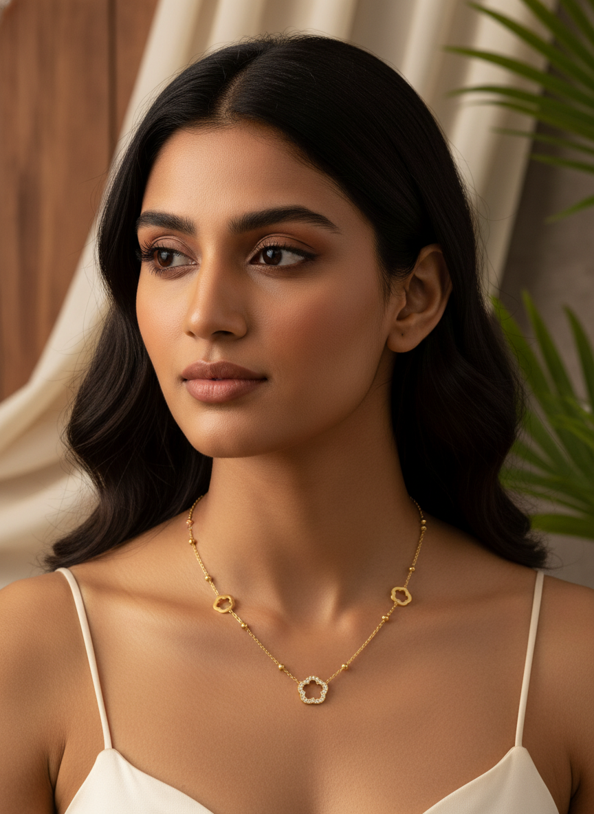 Gold Plated Flower Charm Necklace for Women Elegant Floral Chain Jewelry - MVANNKGD163