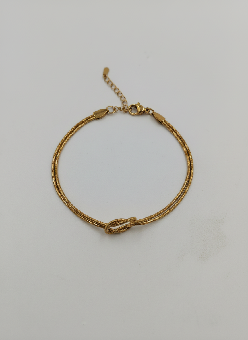 Women Gold Plated Double Strand Snake Chain Love Knot Bracelet for Girls - MVKMBRGD168