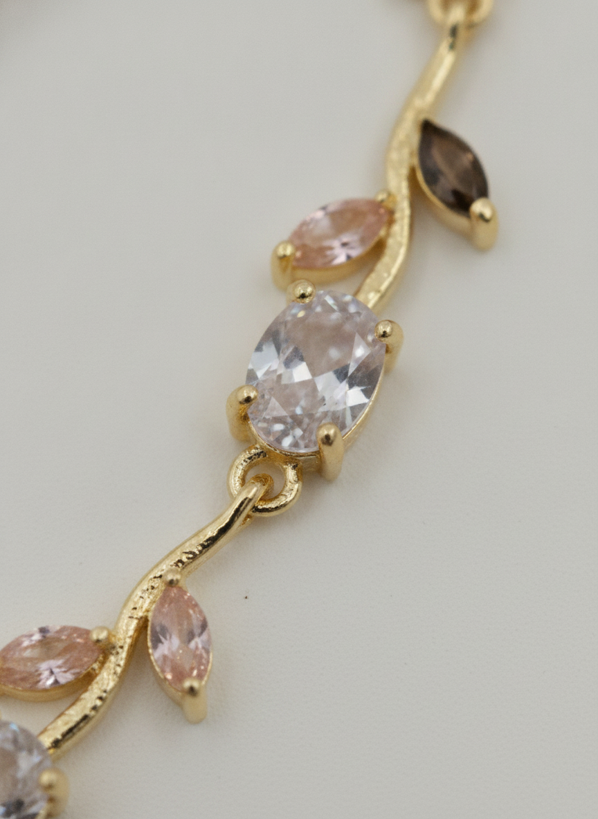 Women Gold Plated Multi Color Stone Floral Tulip Bracelet for Wedding - MVDRBRGD199