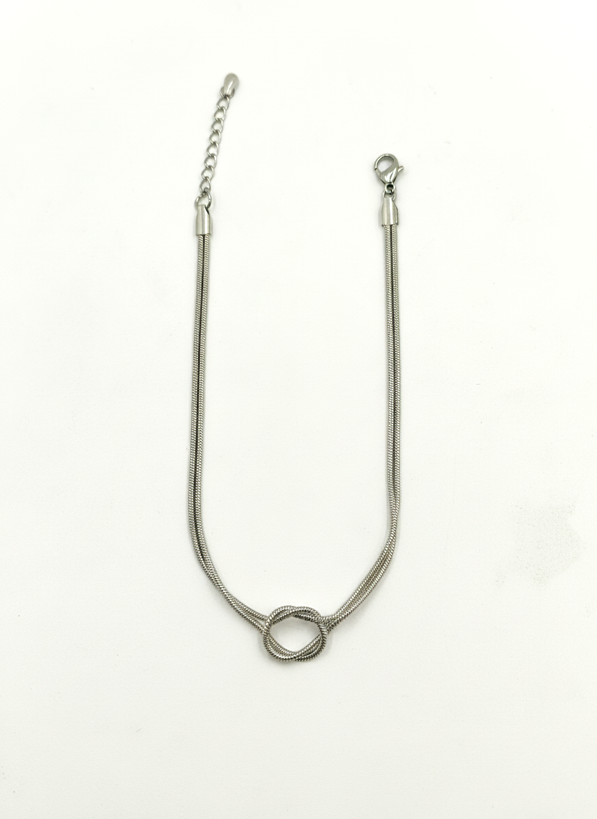 Elegant Silver Toned Minimalist Interlocking Knot Snake Chain Bracelet for Women - MVKMBRSR169