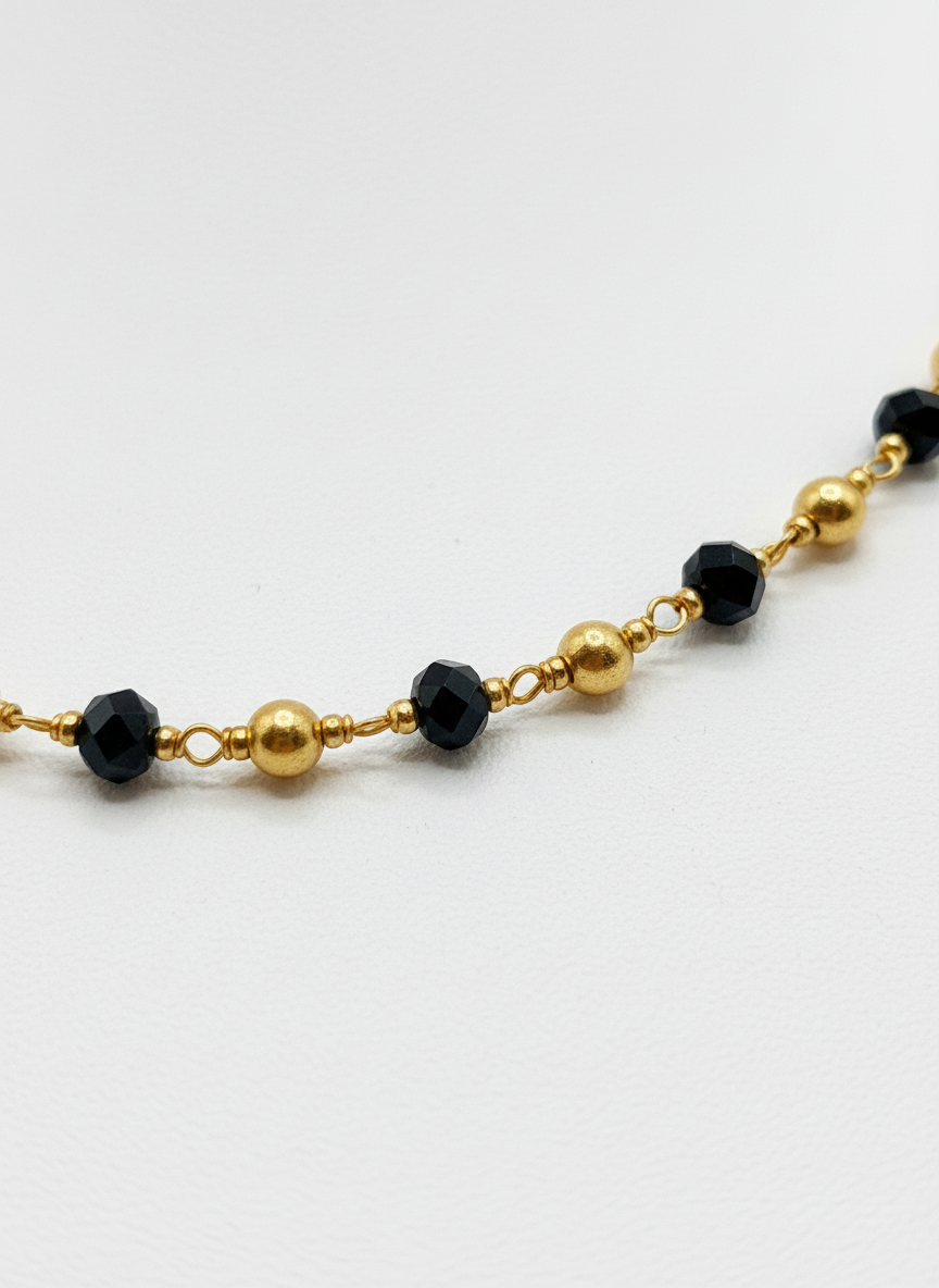 Gold Plated Traditional Black Beads Mala Necklace for Women and Girls - MVDRNKGD166