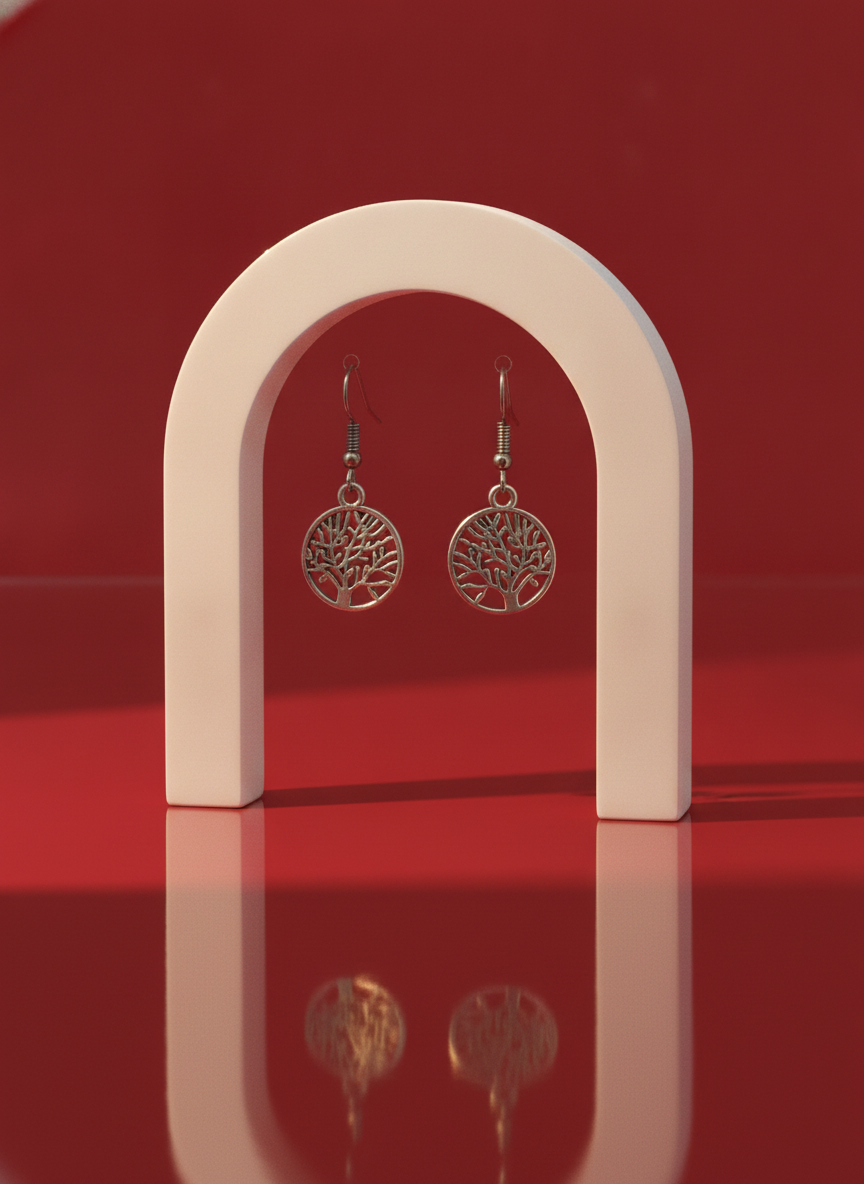 Oxidized Silver Tree of Life Drop Earrings for Women and Girls - MVJPERGD214