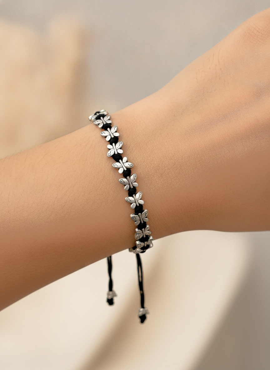 Butterfly Black Thread Adjustable Bracelet for Women and Girls - MVJPBRSR202