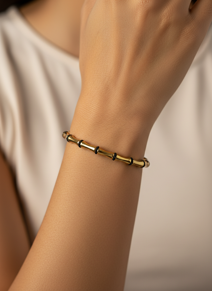 _80: Elegant Gold Plated Bamboo Design Bangle Bracelet for Women and Girls - MVHSBRGD47